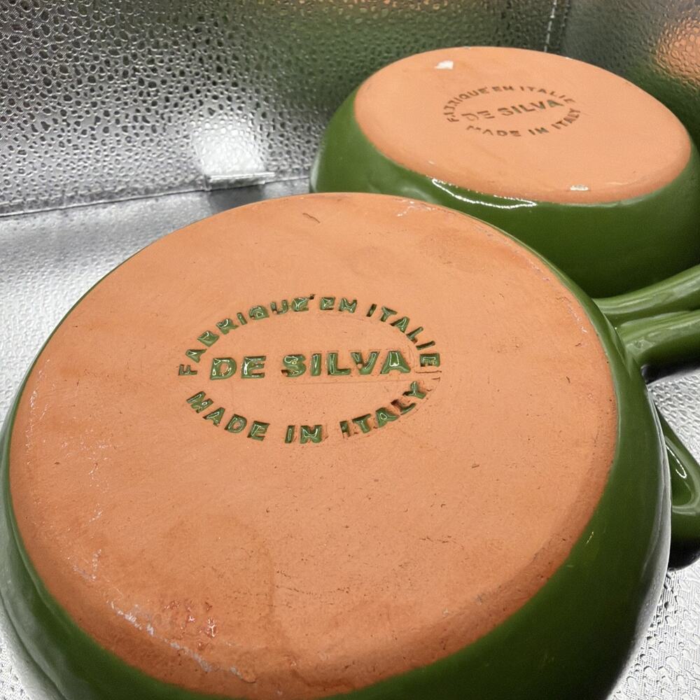 2 Italian De Silva Terracotta Ceramic Green Soup Casserole Bowls Serving Dishes - Picture 5 of 9